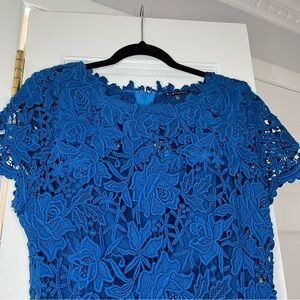 Elie Tahari Royal Blue Cotton Lace Sheath Midi Dress